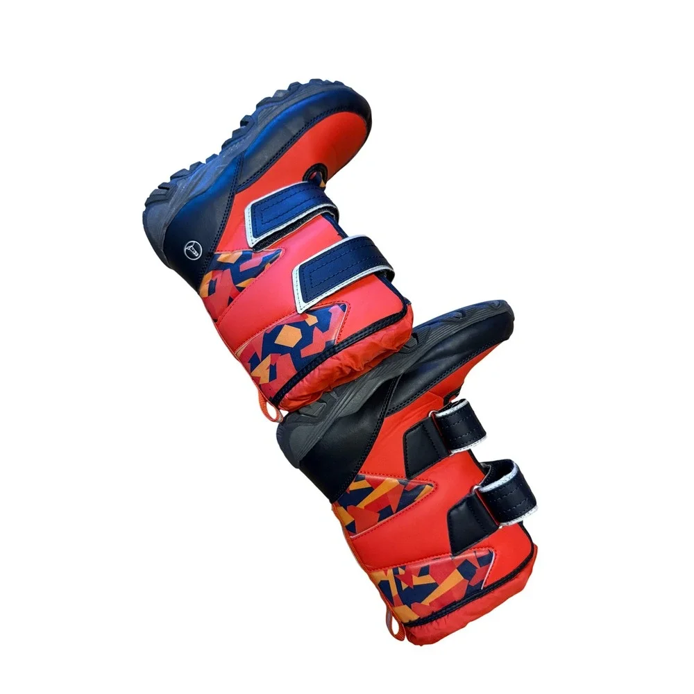 Lands' End Kid Snow Flurry Insulated Winter Boots Red Black Adjustable Size 2